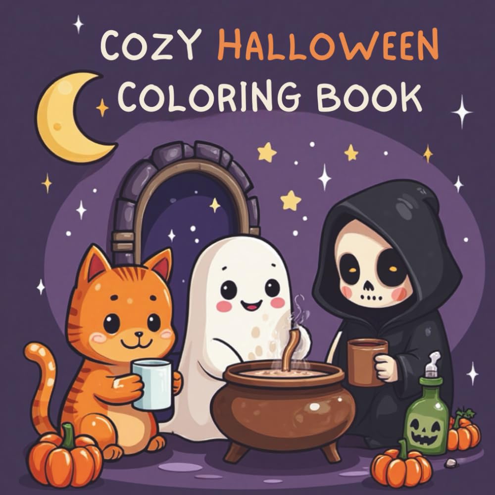 Cozy Halloween Coloring Book: Charming Autumn Scenes, Friendly Ghosts & Wholesome Halloween Fun for Kids, Teens, and Adults