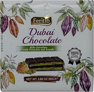 Feritio Dubai Chocolate, Milk Chocolate with Pistachio and Kunafa (2.82 Oz/80 Grams)