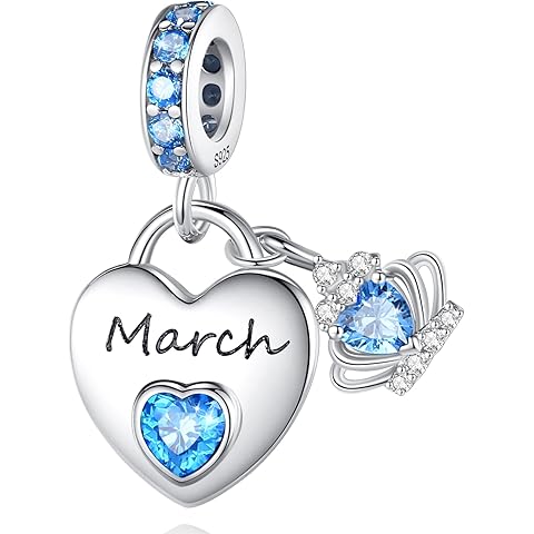 Birthstone Charms for Charms Bracelet: 925 Sterling Silver Heart Dangle Charms for ...