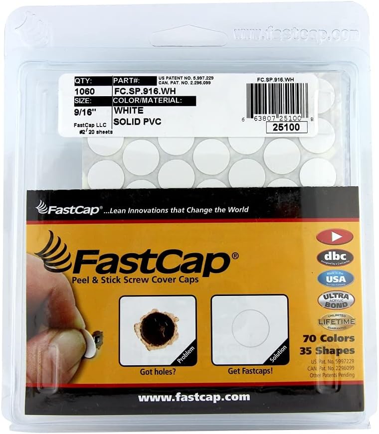 FastCapWhite Plastic Self Adhesive Screw Cap Covers (Box of 1060)