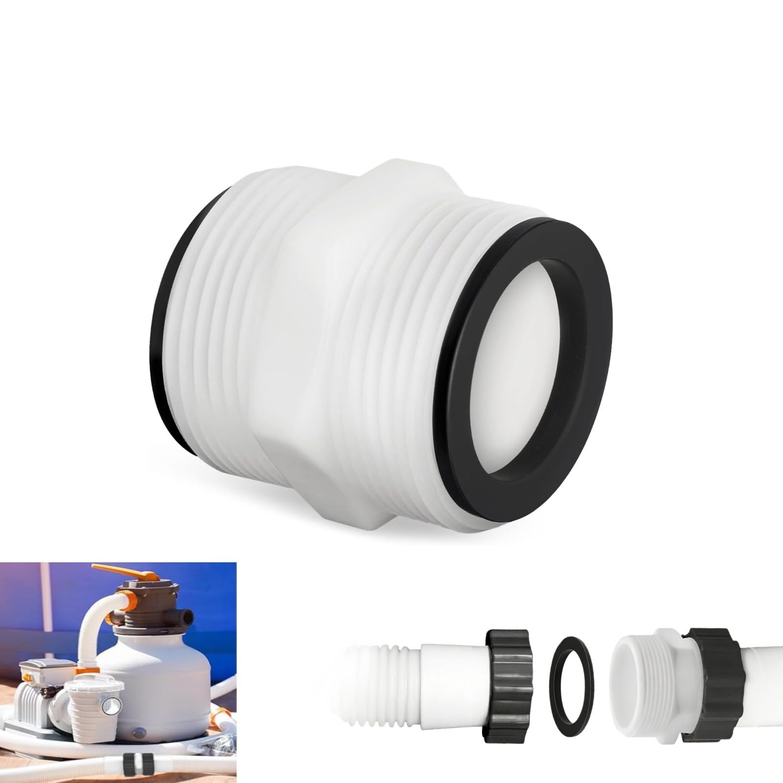 38mm Conector Manguera de Piscina para Intex y Coleman, 1,5" Juego de Conexión Dividida para Piscina Bombas con Juntas Adaptador Unión Manguera Dividida para Piscina Elevada (Conexión de dos vías)
