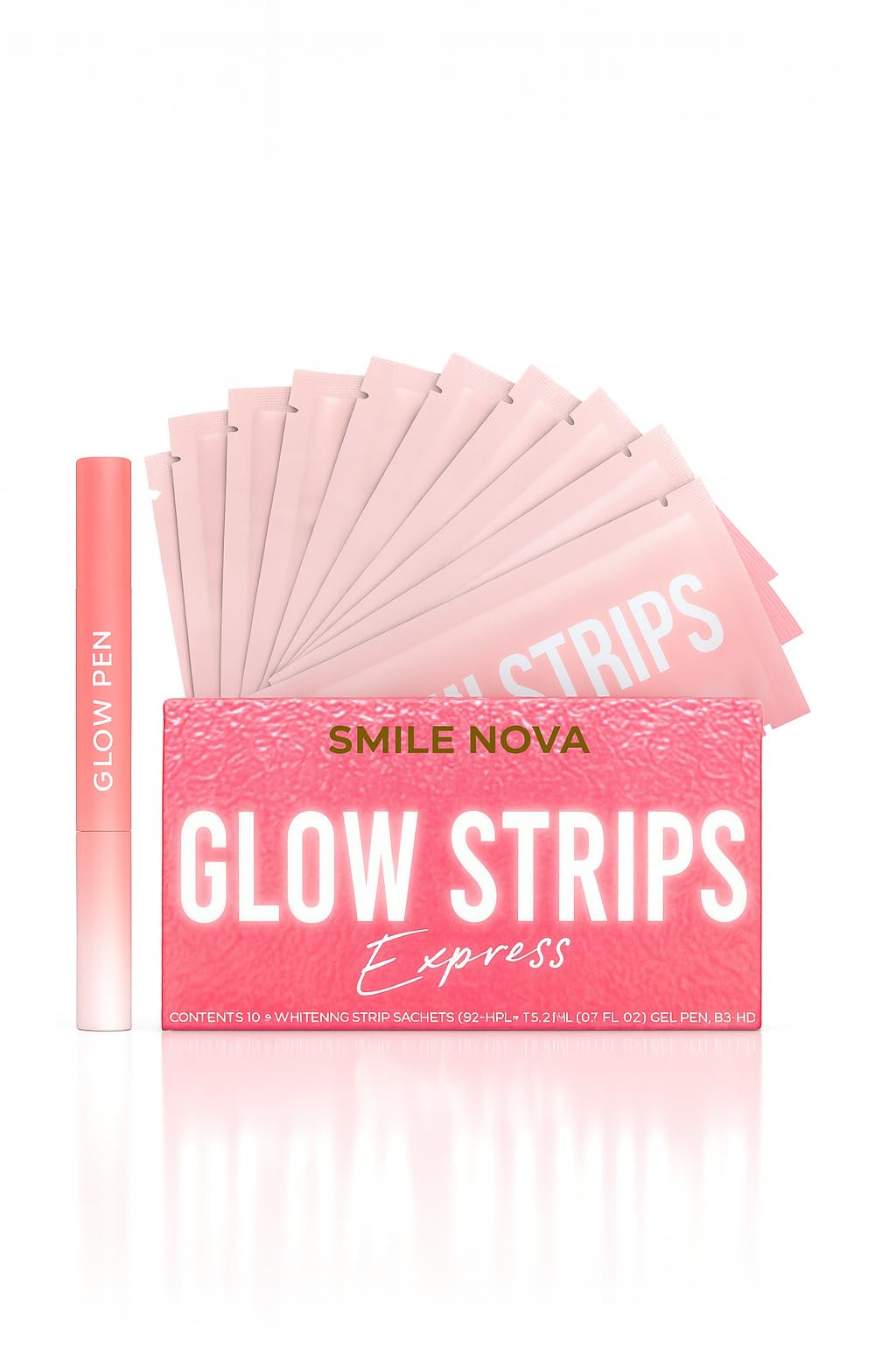 Glow Strips - 10 Express Teeth Whitening Strips Pen 8 Professional Whitening Formula High Strength 2-in-1 Teeth Whitening