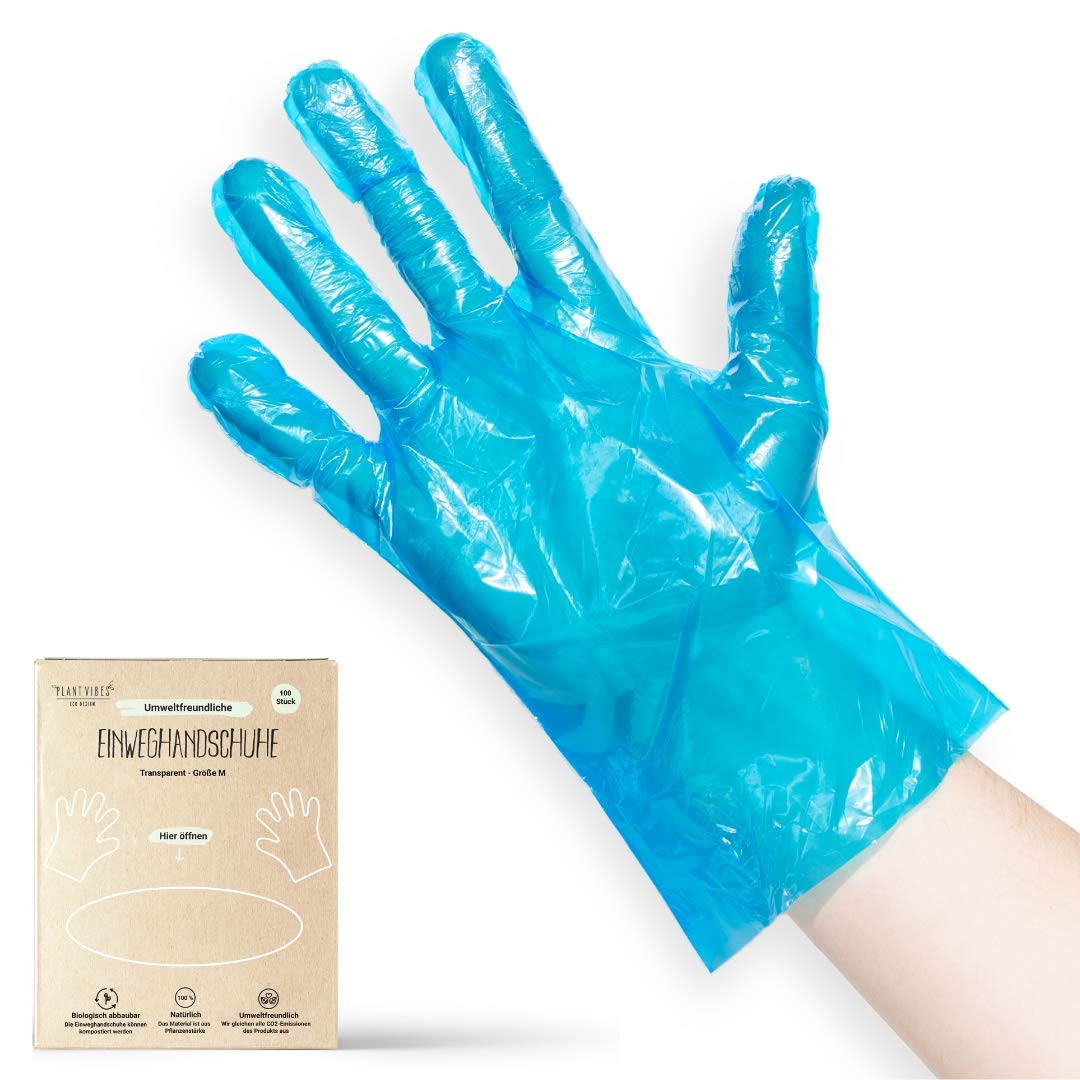 Plantvibes® 100x Single-Use Gloves, Eco-Friendly, Organic, No Plasticizer or Chemical Substances - Ideal for Foods, 100% Compostable & Biodegradable