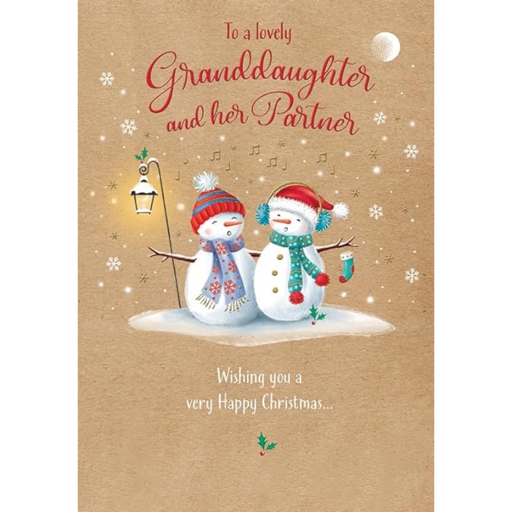 Character Christmas Card, Couple Granddaughter & Partner, Snow couple - 9 x 6 inches - Piccadilly Greetings