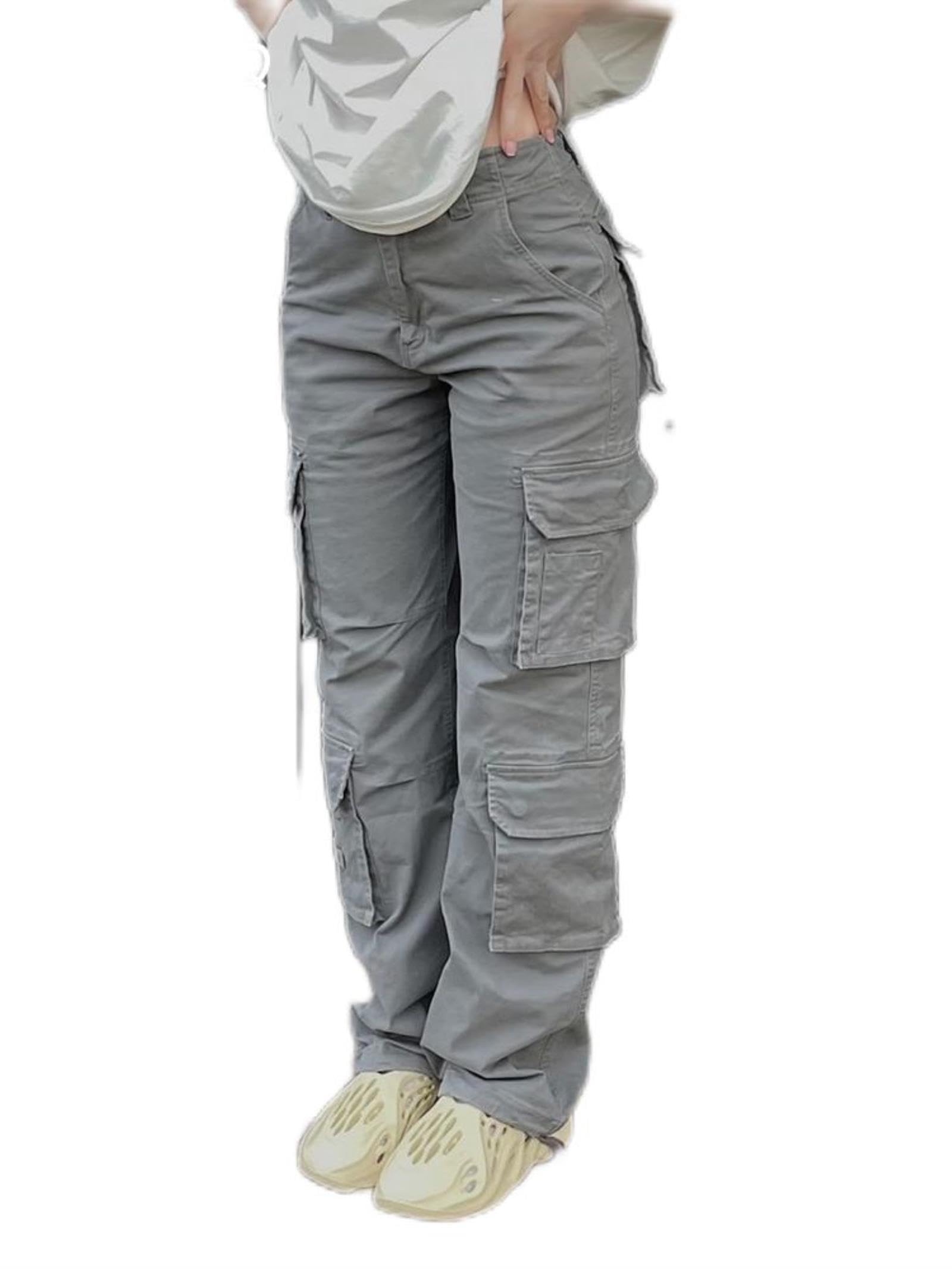 WEITING Pantalones Cargo Vintage para mujer, ropa de calle a la moda de los 90 con bolsillos, pierna ancha, cintura alta, pantalones vaqueros rectos Y2k, monos