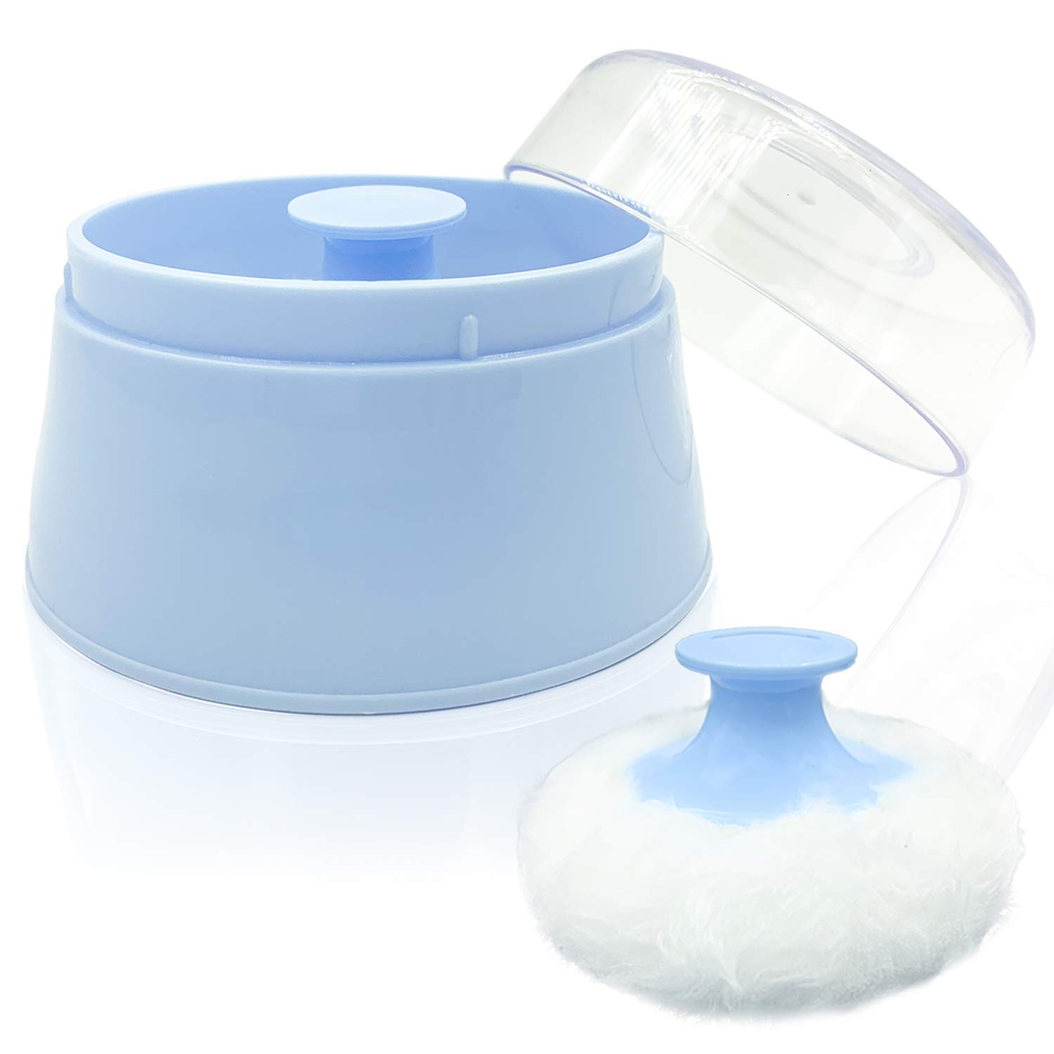 TERI BERI Bpa Free Baby Powder Puff Box,Large 2.8" Fluffy Body After-Bath Powder Case,Baby Care Villus Powder Puff Container,Makeup Cosmetic Talcum Powder Container With Hand Holder (Blue) - 1 Count-image-0