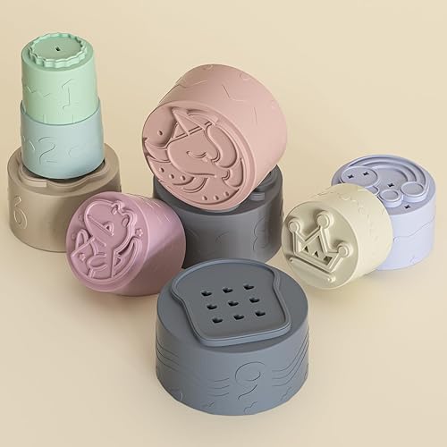 Miniatura 2 de Alsatic Juguetes apilables para bebés, juguetes de dentición de silicona suave, regalos para bebés y niñas de 3, 6, 9, 12, 18 meses, 1 año de edad,