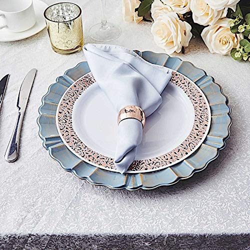 Balsa Circle CHRG_PLST0004_086@001 6 Pcs 13-Inch Dusty Blue Gold Round Scalloped Trim Plastic Charger Plates Wedding Reception Event Decorations Supplies thumb #3