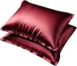 Fronhas de Cetim Kit com 2 Peças Luxuosas e Macias 4 Abas Capa Para Travesseiro 50x70cm Seda Cama de Casal Solteiro Em Oferta! (Marsala)
