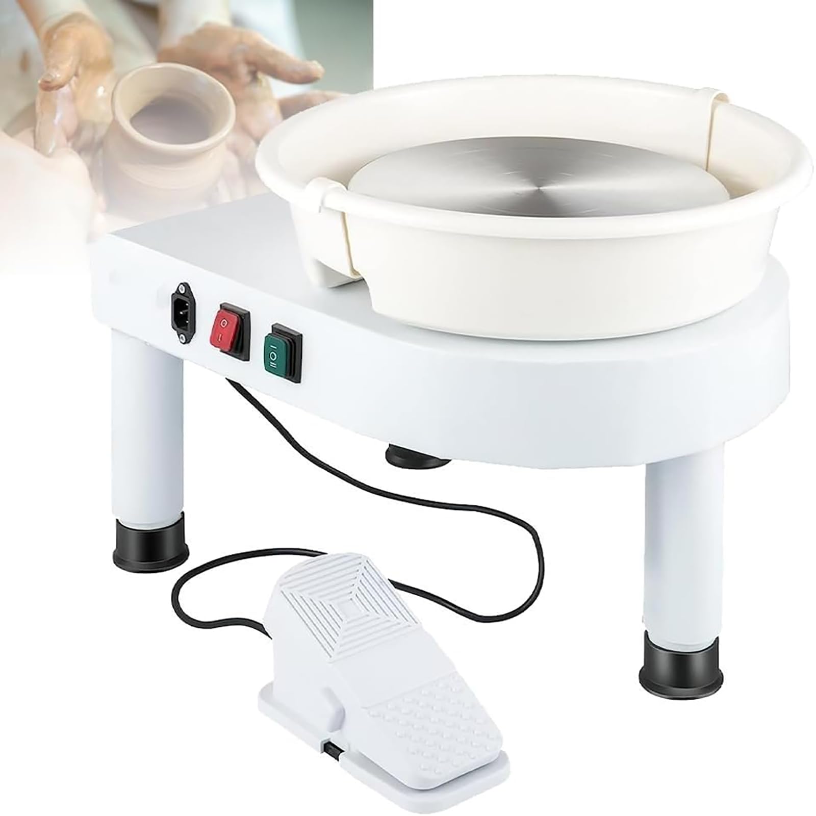 Roue de poterie électrique 250W performante à pédale de réglage et grand bassin de protection