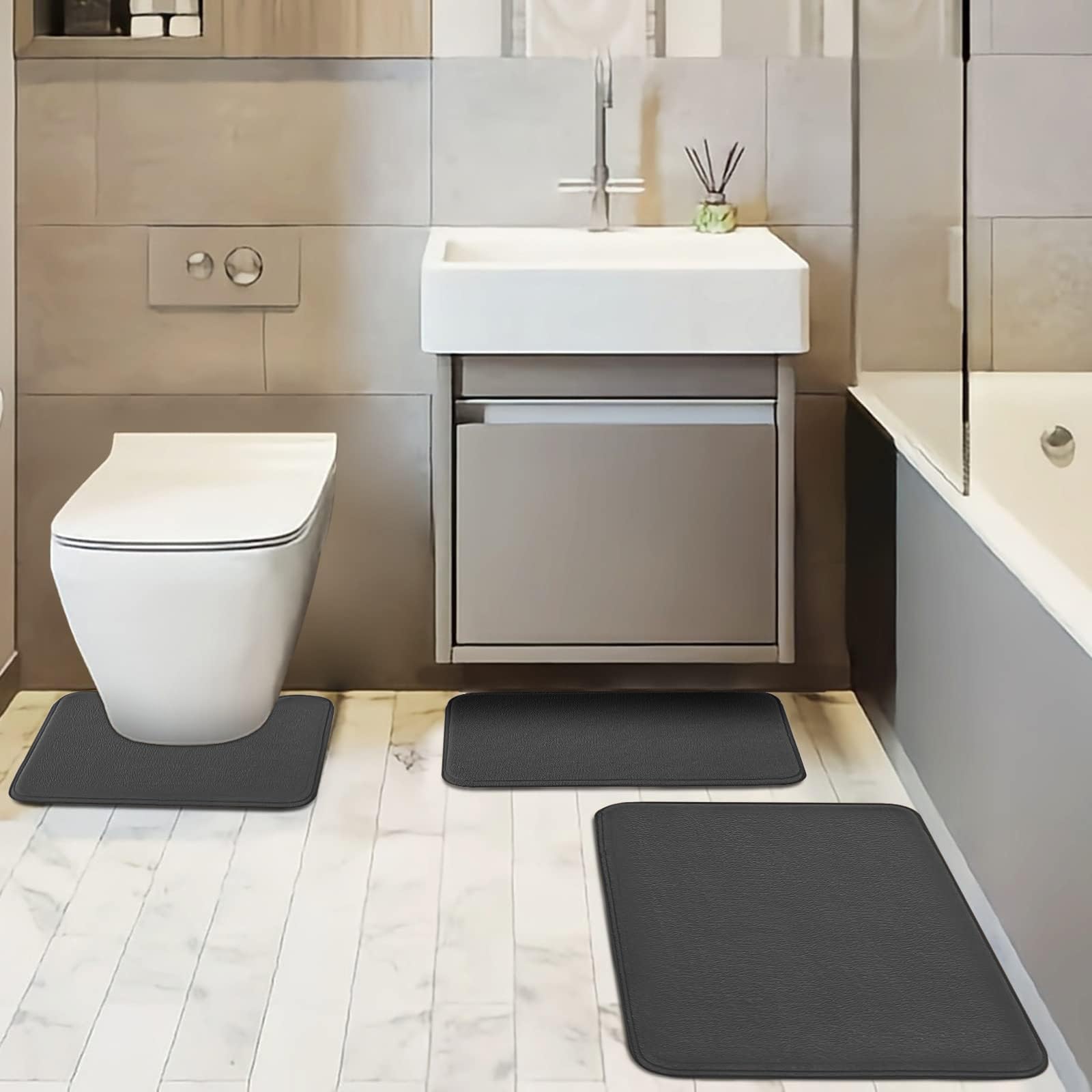 Tappeto Bagno Grigio Scuro Tappeti Bagno 3 Pezzi Asciugatura Rapida Diatomite Facile da Pulire Doccia Antiscivolo Assorbente Set Tappeti 3 Pezzi