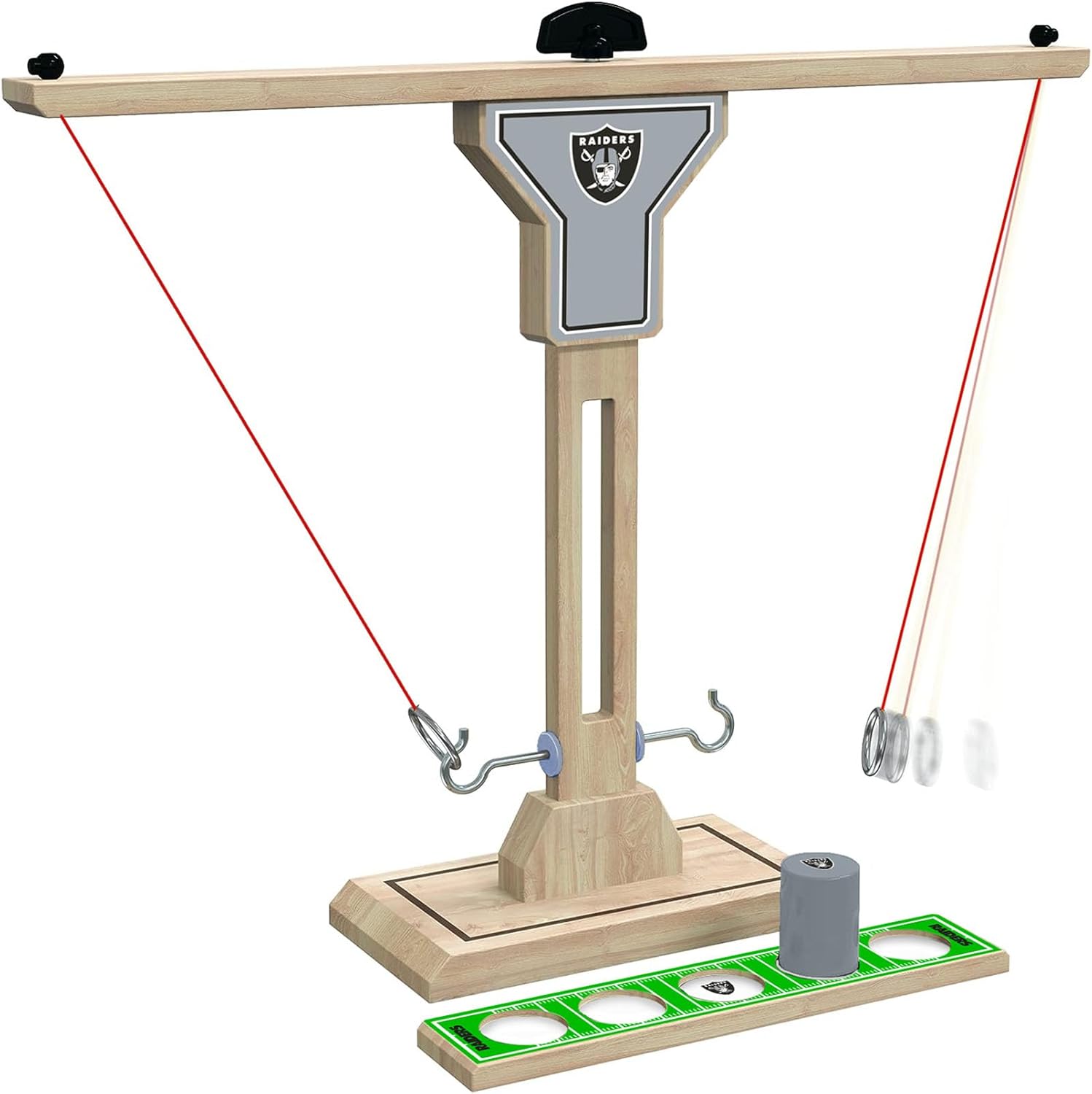 Wild Sports NFL Las Vegas Raiders Wooden Ring Swing Battle - Head-to-Head Ring Toss Hook & Ring Game for NFL Fans