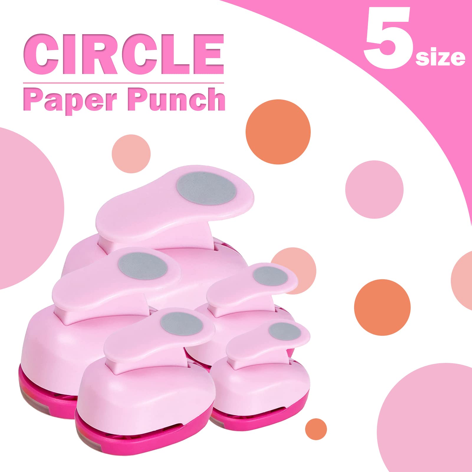 Circle Punch Paper Hole Punches Set - 5 Pack Round Paper Punches, Handmade Scrapbook Puncher for Paper Craft, Cardstock,Gift Wrapping,Greeting Cards (2In/1.5In/1In/0.6In/0.3In) (10 Papers Included)