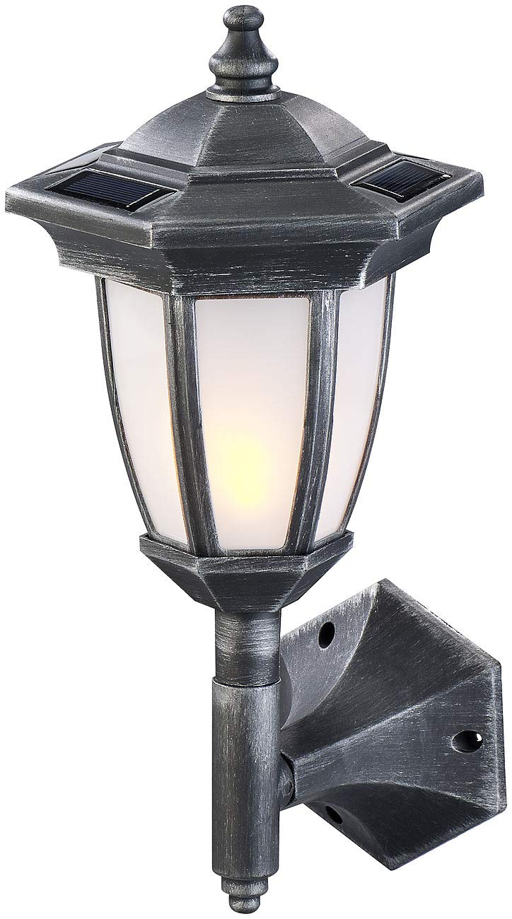 Lunartec Außenlampe: 2er-Set Solar-LED-Stand- & Wandlaternen mit Flammeneffekt, IP44 (Solarleuchte Gartendeko, Solarleuchte mit Flammeneffekt, Flamme)