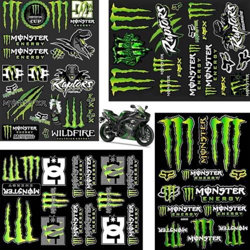 4 Pcs Autocollants Monster Energy, Autocollant Moto, Stickers Moto, Moto Autocollants Sponsor, pour motos, casques, dirtbikes, skateboards