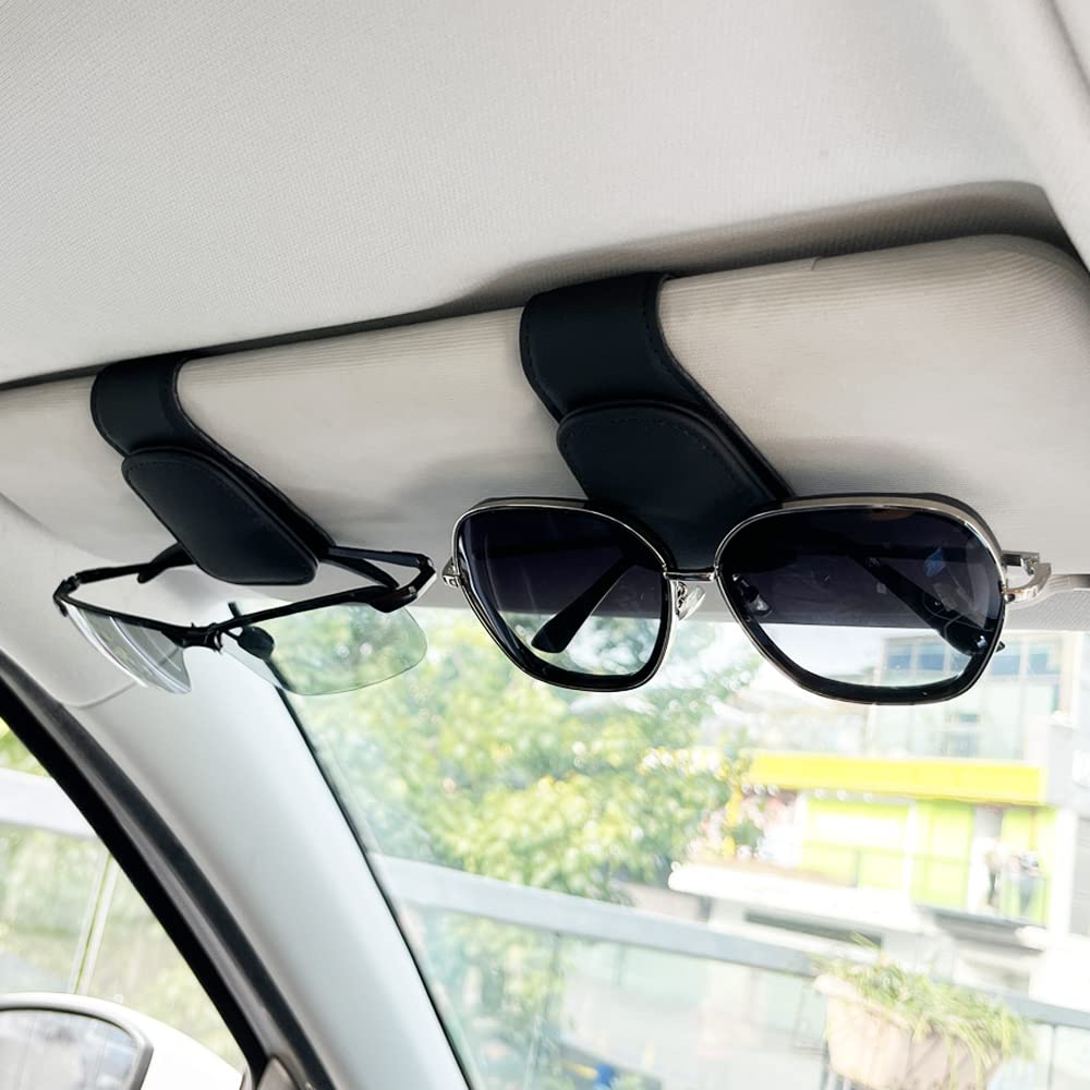 2Pcs Sunglass Holder for Car Magnetic Leather Eyeglass Hanger Clip for Car Sun Visor Sunglasses Holder and Ticket — view 6