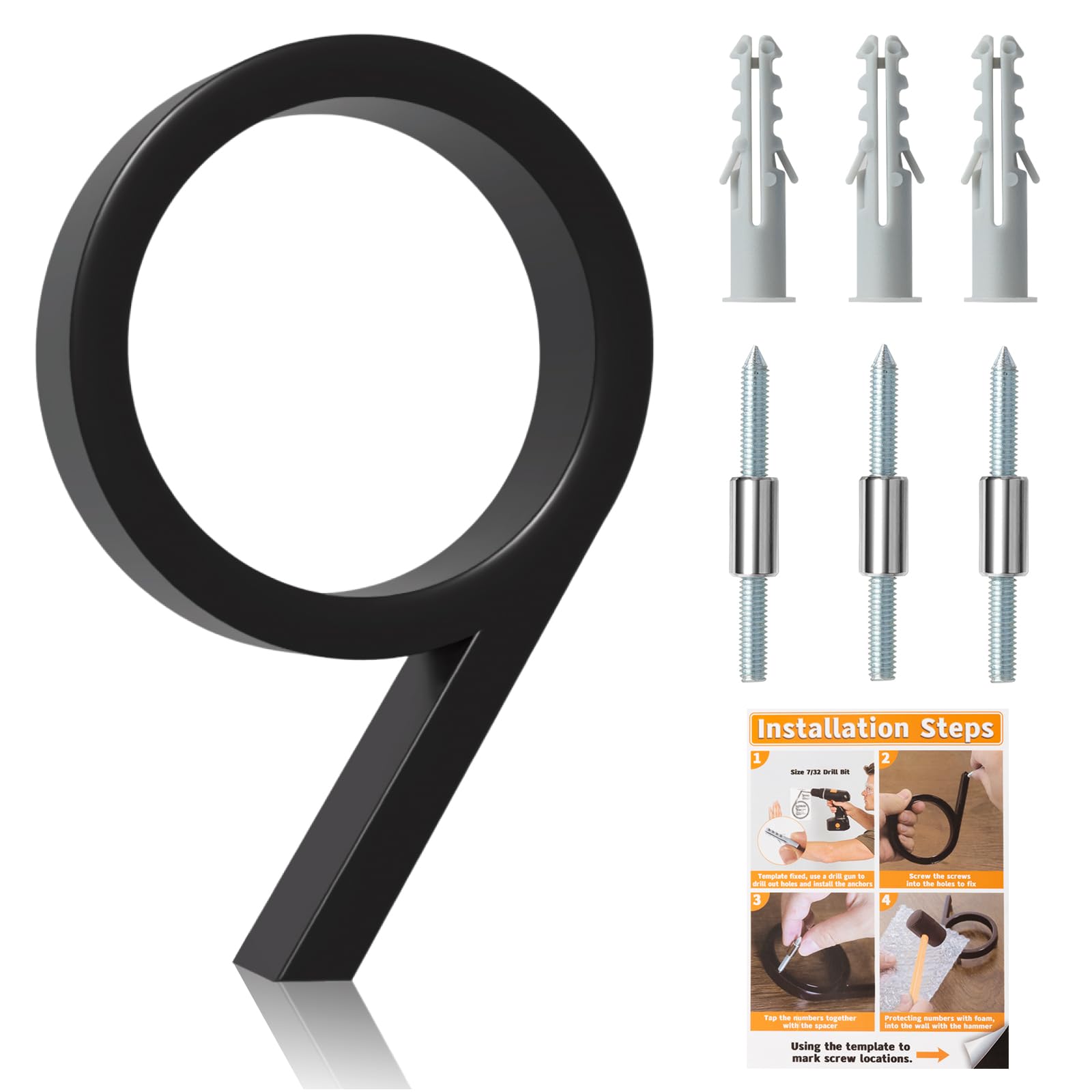 Briout 5" Modern House Numbers for Outside, Address Numbers for House with Nail Kits, Zinc Alloy Exterior House Numbers for Home Door Garden Street,