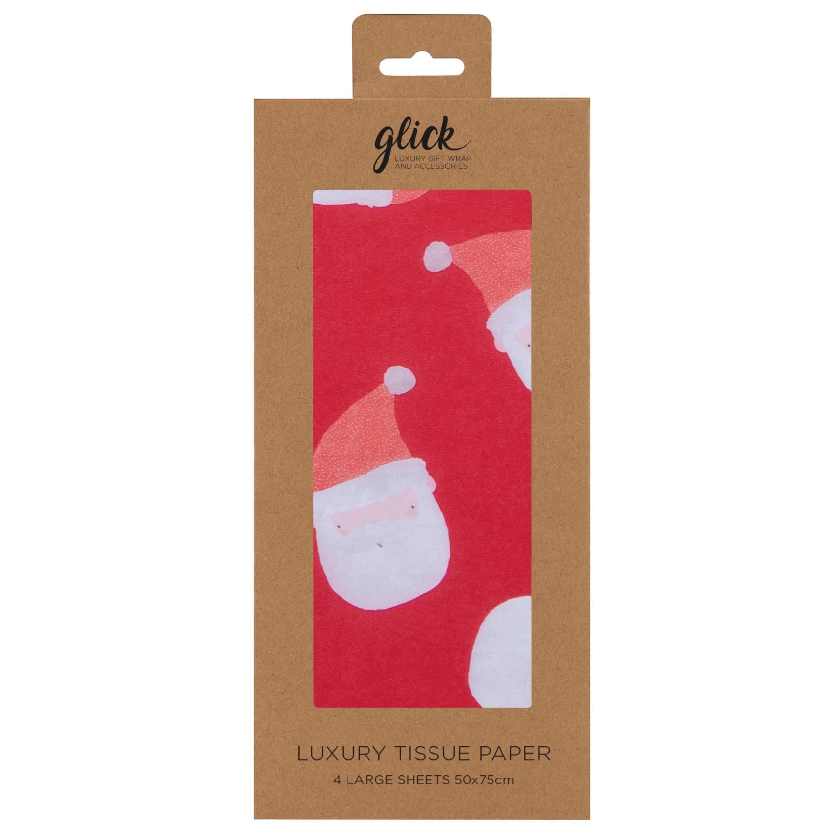 Glick Four Sheets Tissue Paper, Santa Christmas Tissue Paper, for Wrapping Gifts and Arts and Crafts, Red & White