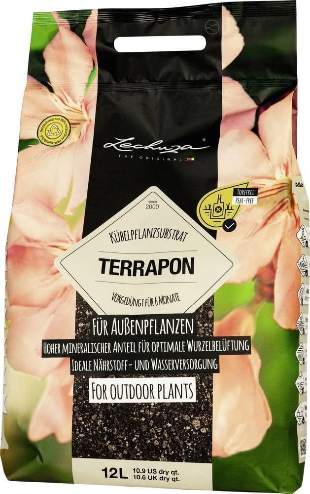 LECHUZA TERRAPON Peat-Free Compost for Outdoor Plants Organic Perlite Potting Soil for Garden or Indoor Plants 12L