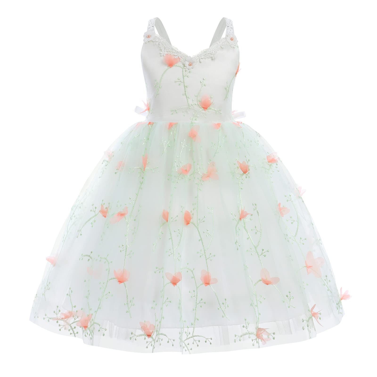IWEMEK Wedding Flower Girl Spaghetti Strap Dress Baby Applique Summer Dresses Backless Princess Holiday Pageant Junior Bridesmaid Dress Communion Baptism Birthday Party Ball Gown Green 18-24 Months
