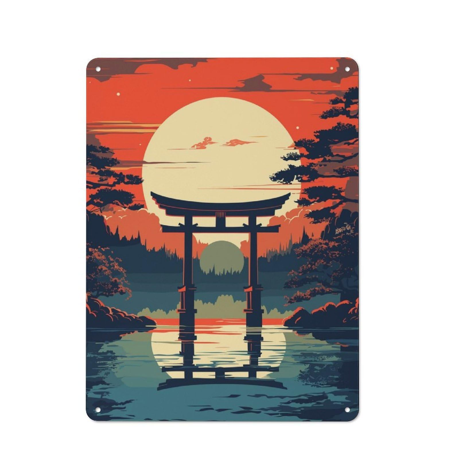 Vintage Metal Sign 40x30cm Featuring Exploration Japan Gate, Home Bar Decor for Cafe, Pub, Workshop Or Home Bar