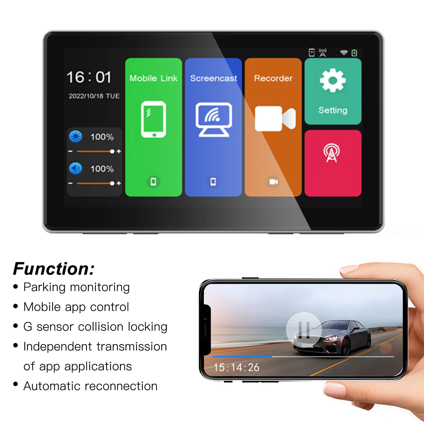 Kamera Samochodowa 4K, Kamera Samochodowa z Przednim Tylnym Obiektywem Szerokokątnym z 7-calowym Dużym Ekranem HD, Bezprzewodowy, Android AUTO, Monitor do Parkowania, (T20)