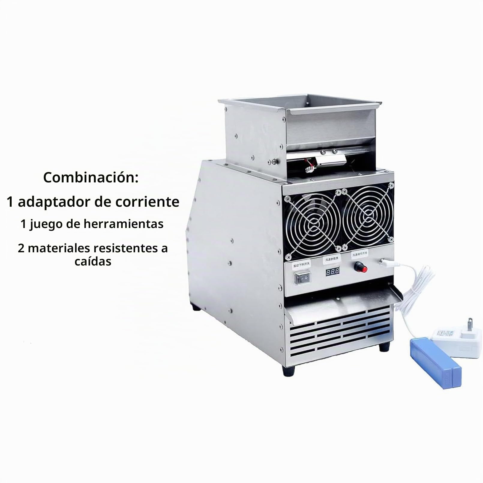 Divisor de Cáscara Soplado de Grano para Alimentación de Pájaros, Máquina Aventadora Eléctrica de Limpieza de Granos, Separador de Granos de Acero Inoxidable con Ventilador de Velocidad Ajustable