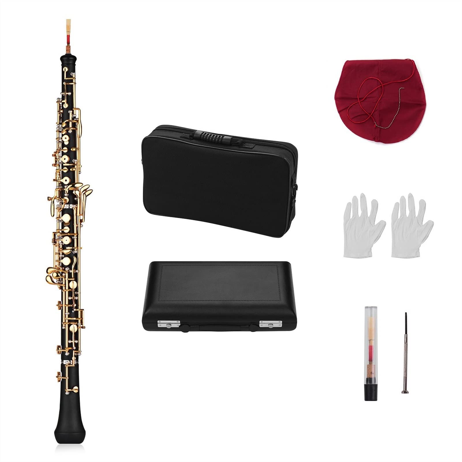 Strumento Oboe Chiave Oboe C Professionale Chiavi Nichelate Stile Semiautomatico Strumento A Fiato con Custodia in Pelle per Guanti Oboe Reed Principiante di Oboe (Color : Gold-Plated Keys)