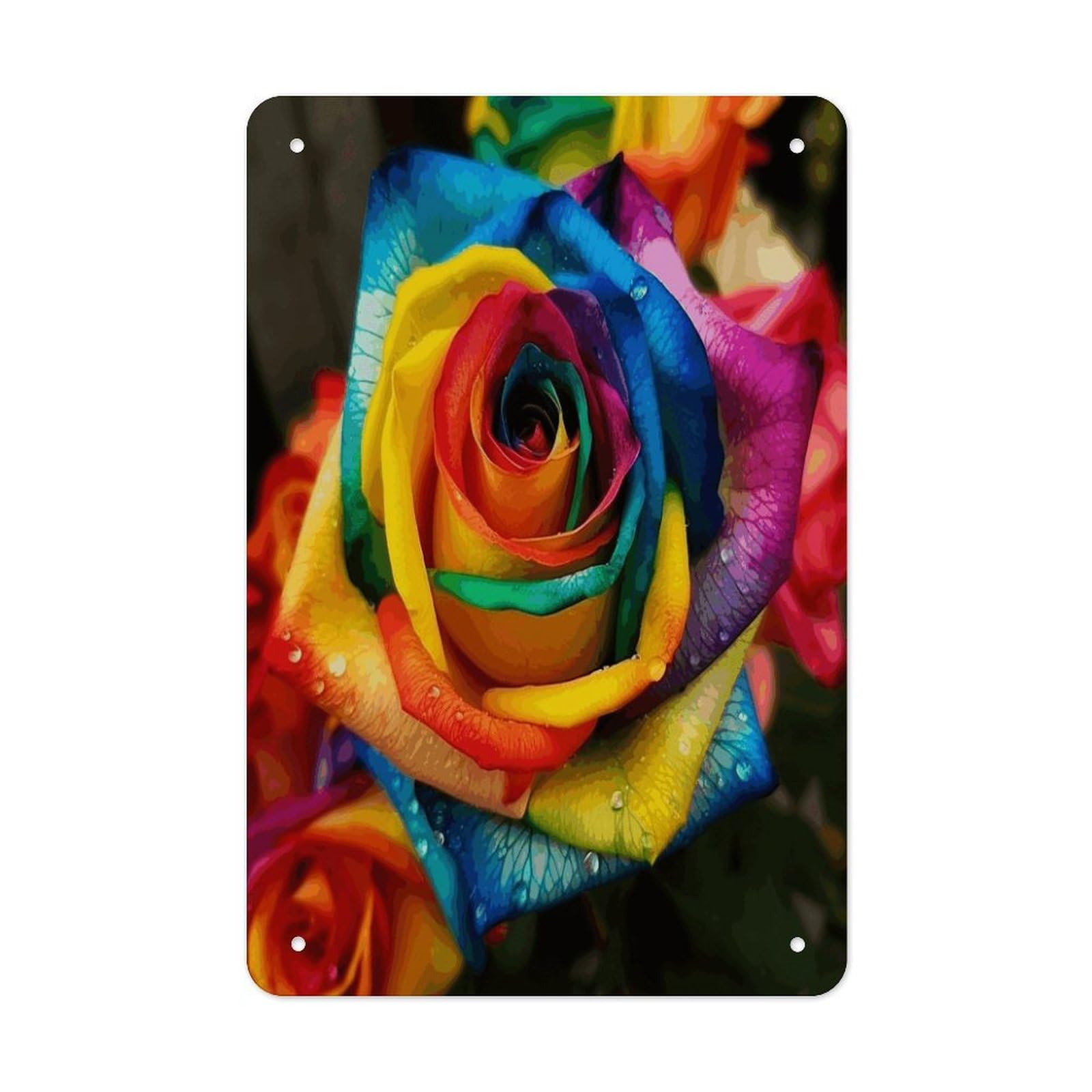 Rainbow Rose Metal Tin Sign Wall Decor Funny Retro Sign Weatherproof Metal Wall Art for Indoor Or Outdoor Retro Tin Signs for Kitchen Office Home Bar Decor 11.8 X 7.9 Inch