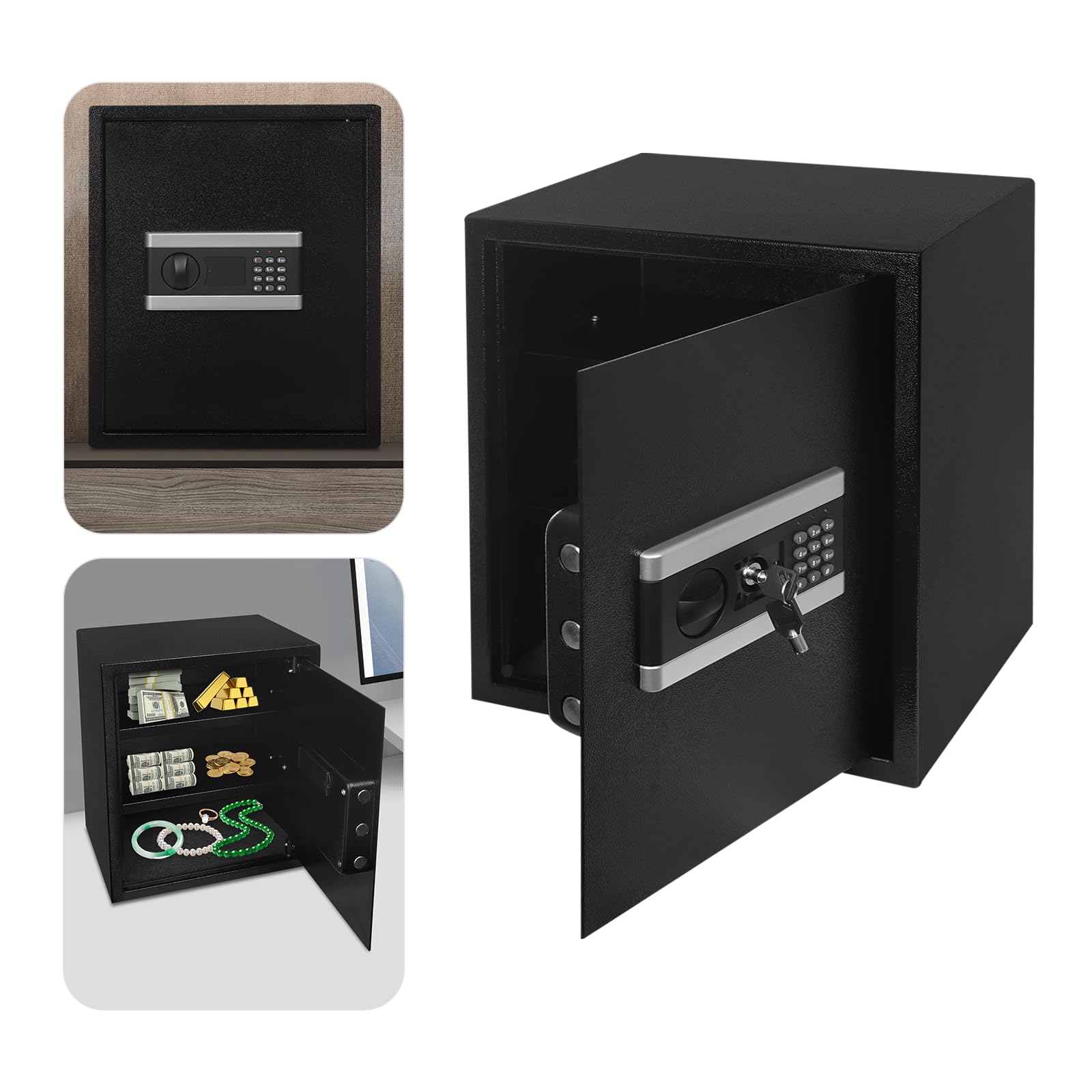 Cassaforte di sicurezza digitale con tastiera, cassaforte per documenti di proprietà, nero, 38 x 31 x 45 cm