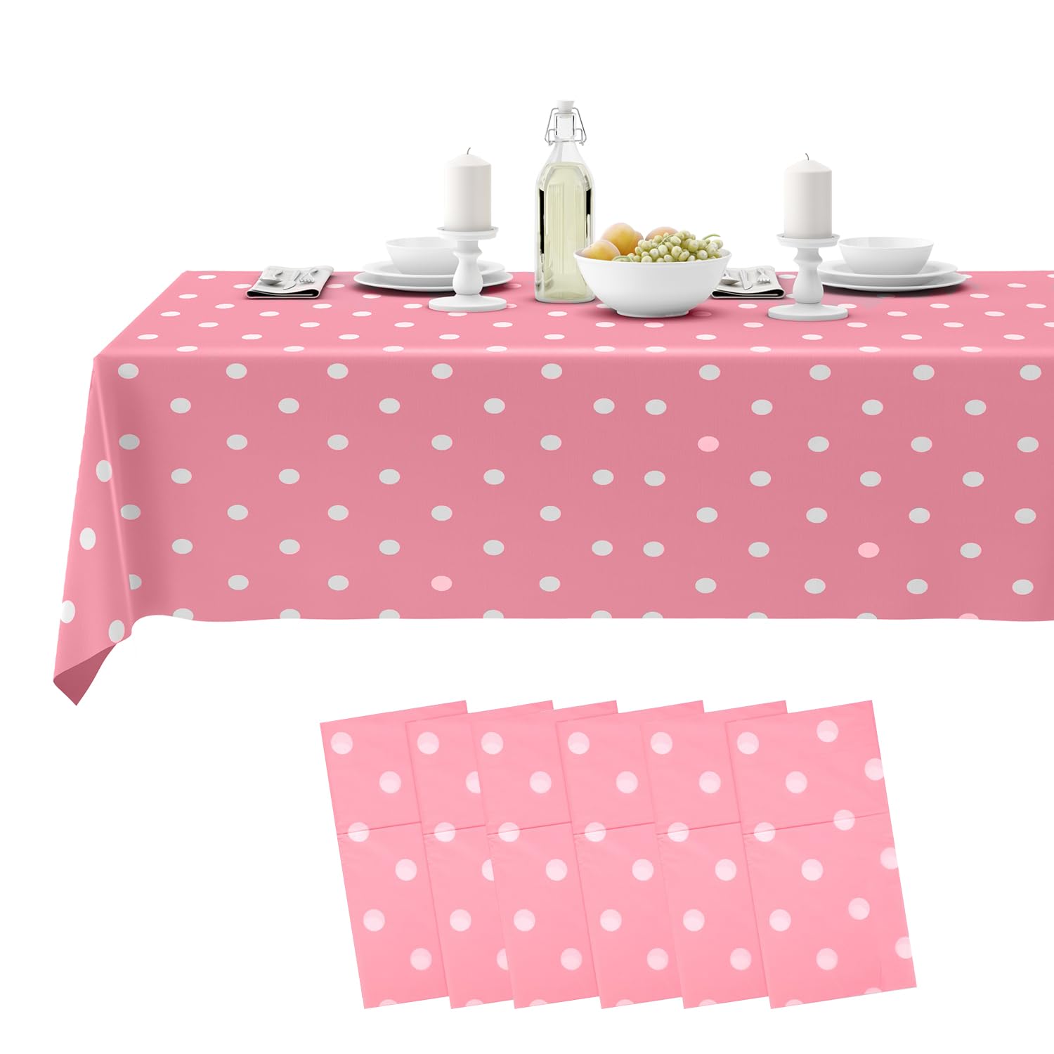 6 Pack Pink Polka Dot Tablecloth Disposable Plastic Table Cover Waterproof Wipe Clean 54" x 108" Rectangle Table Cloths for Baby Shower Wedding Birthday Christmas Party Home Table Decorations โ image 1