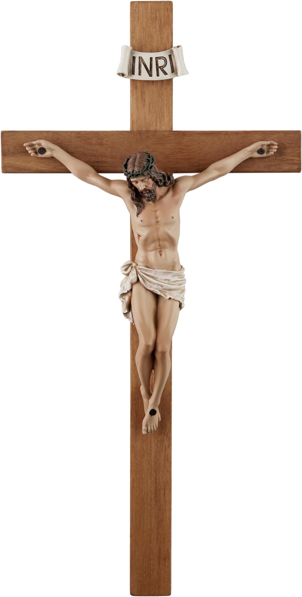 Crucifix Wall Cross - 14 Inch Olive Wood Wall Crucifix, Hand Painted Resin Jesus on Wooden Crucifix Catholic Home Decor Housewarming Religious Gifts