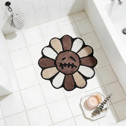 Trippy - Alfombra de baño fresca con diseño de flores, de 2 pies, color marrón gótico, extra suave, absorbente de agua, de secado rápido,
