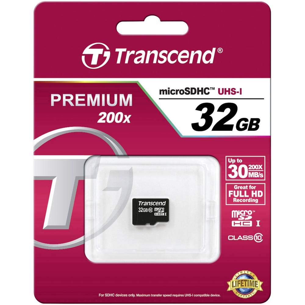 Transcend Carte Mémoire microSDXC 32 Go Classe 10 (Premium) TS32GUSDC10