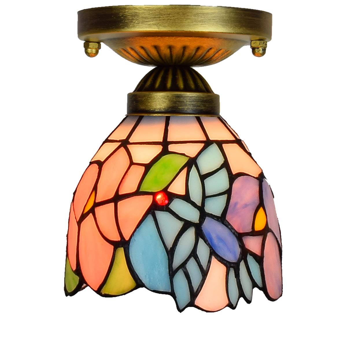 HJRegaFimu 6 Inch Ceiling Light Small Stained Glass Chandelier Birdie Flower Vintage Decor Uplighter Lamp For Living Dining Room Bedroom Corridor