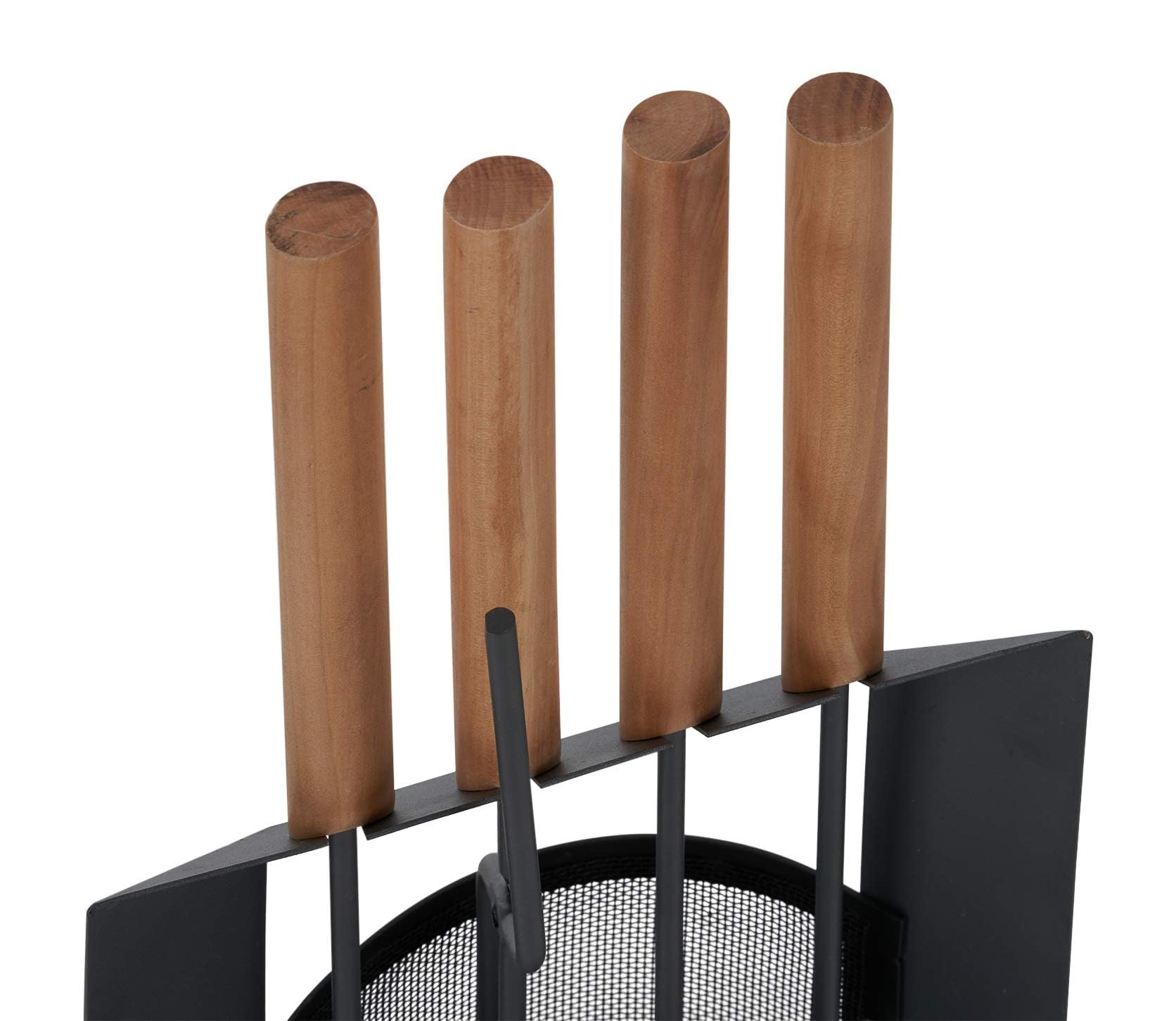 SULENO Kaminbesteck LIVERPOOL 5-teilig Kamingarnitur mit Ascheschaufel | Besen Schürhaken, Kaminset & Halter, Ofenbesteck anthrazit mit Holzgriff, Ofen