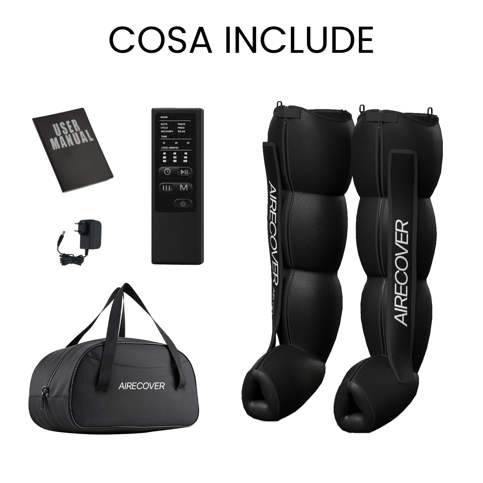 Pressoterapia a casa, massaggiatore per gambe e piedi stanchi per migliorare la circolazione, recupero muscolare, drenaggio linfatico, portatile con borsa (M:170-182cm)