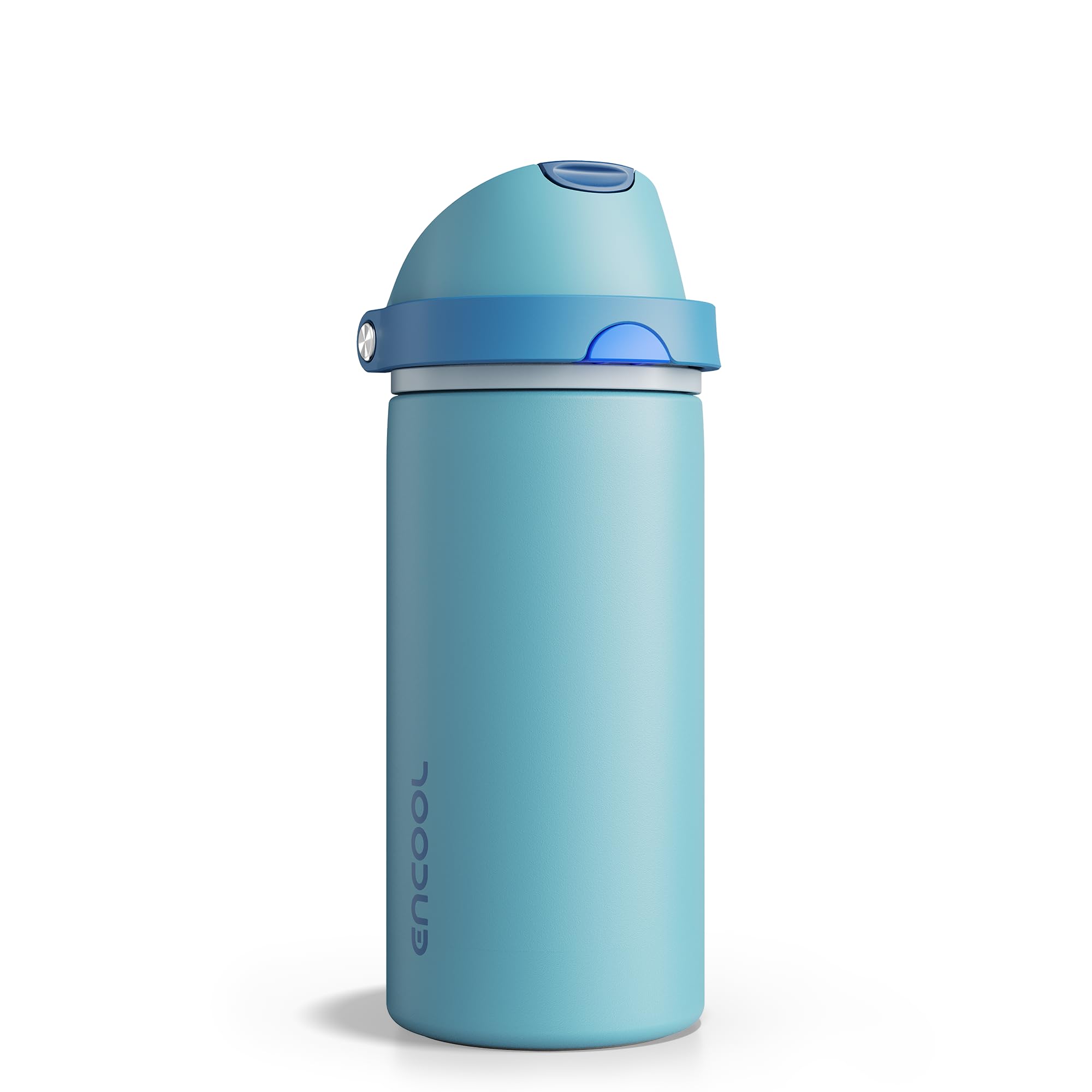 Insulated Water Bottle with Straw - Encool Stainless Steel Water Bottle with Push Button Lid, Leak-Proof &amp; BPA-Free, Keeps Cold for 24 Hours for Sports, Travel, Gym (18 oz, Silk Blue)