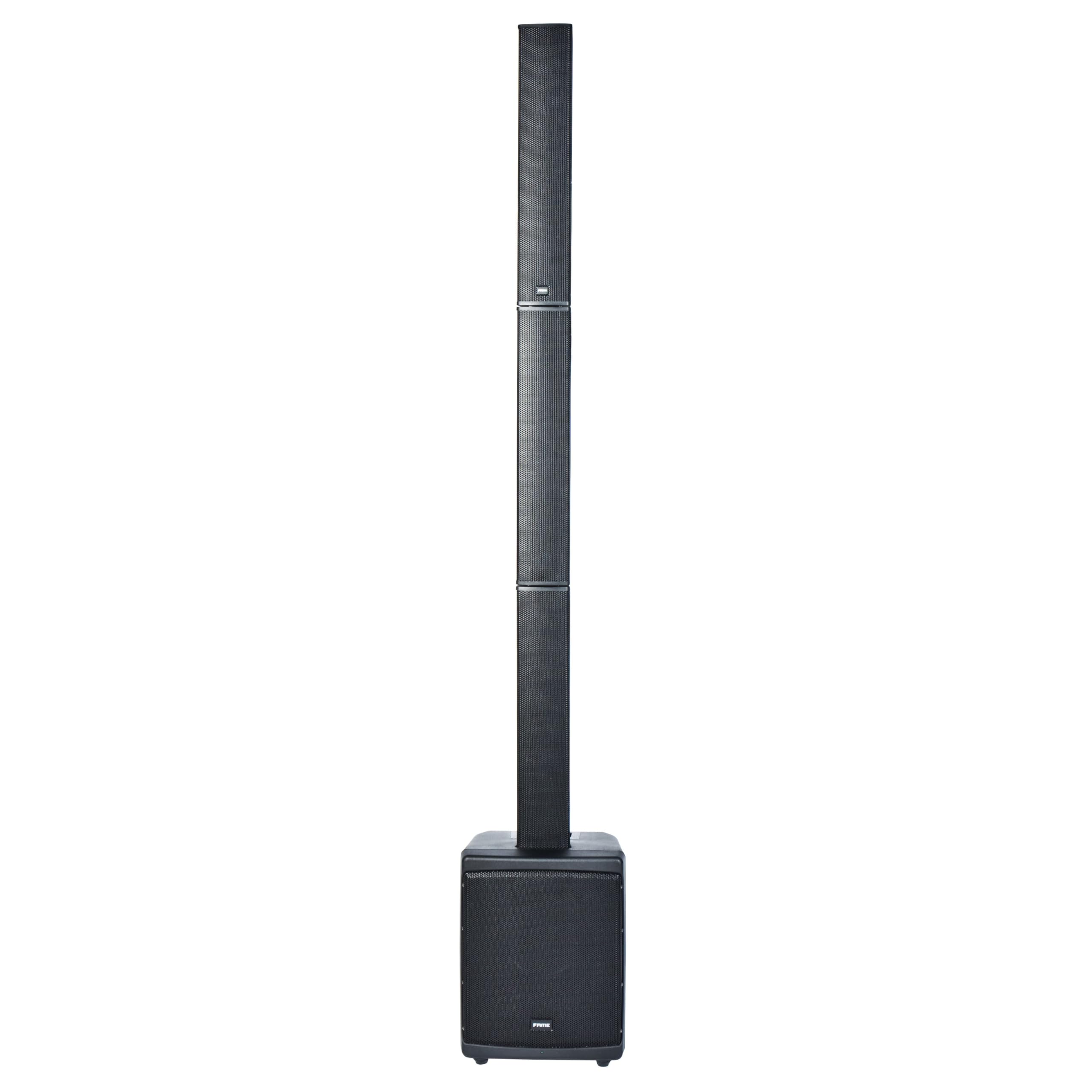 Fame Audio Everest 8 Mobile Akku Lautsprecher, Aktives PA Säulensystem, 200W RMS 800W Peak, 8 Zoll Subwoofer, 6X 2,75 Zoll Wideband Satellit, Bluetooth, 90° Abstrahlwinkel, Leichtgewicht 14.5kg