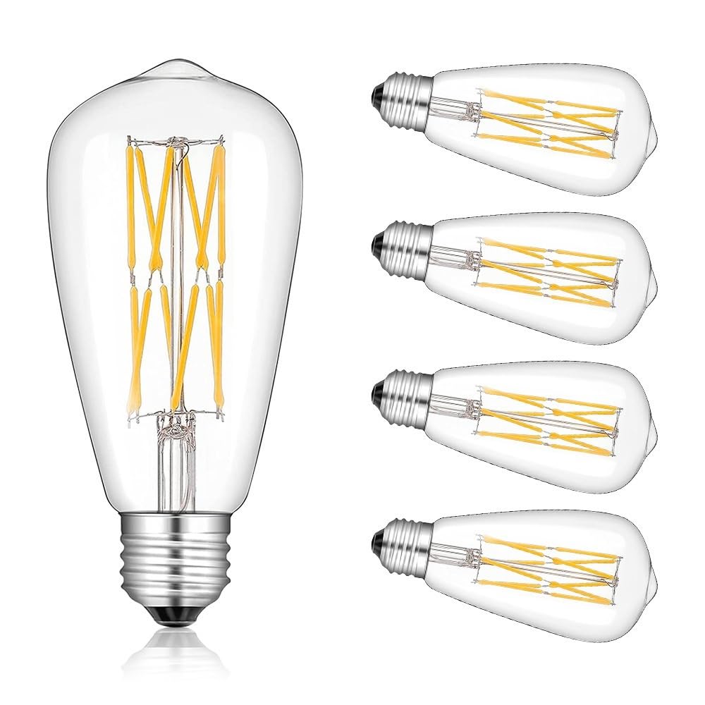 Jiaxu Lighting 20 unids/Lote ST64 AC220V/110V Bombilla de filamento LED E27 Retro Edison Bombilla LED Regulable 4W/6W/12W/16W Fuente de luz cálida Bombillas para el hogar (Color : 2200K - Warm Yellow
