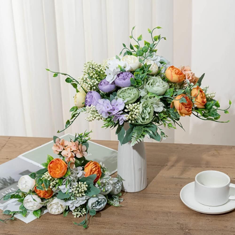 Bouquets de pivoines artificielles, bouquet de pivoines artificielles en soie pour bricolage, mariage, maison, cuisine, centre de table, 4 pièces, rose (couleur : orange, taille : 1 pièce)