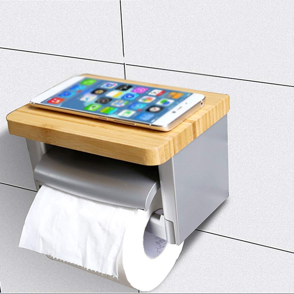 Porta asciugamani di carta montato a parete per cucina, appendiabiti per rotoli di carta da bagno con ripiano per cellulare
