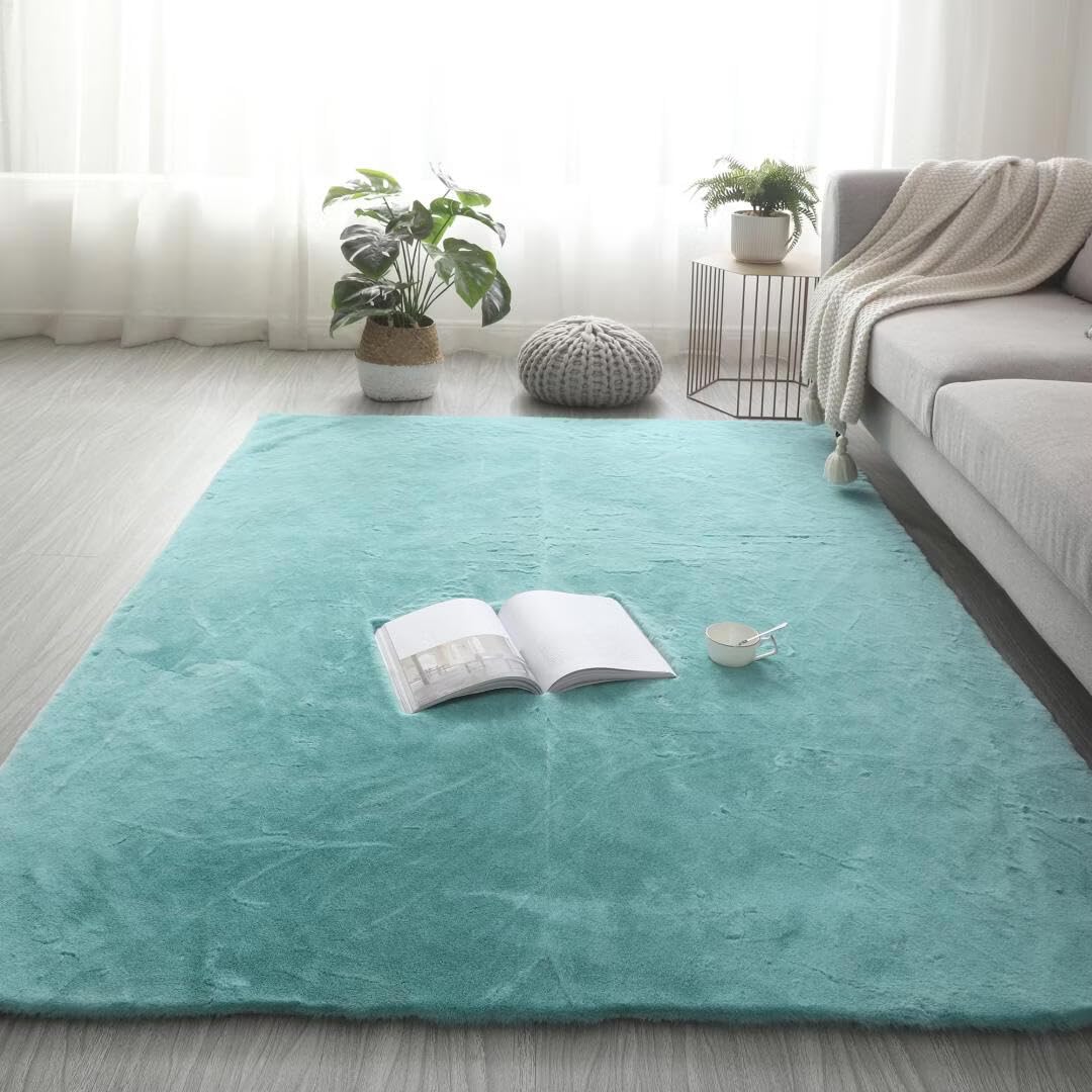 GGBOND Luxury Faux Rabbit Fur Carpet 60x150cm Thick Shaggy Plush Rug Anti-Shedding Hypoallergenic Non-Slip for Nursery Kids Play Pet Friendly Home Decor Blue