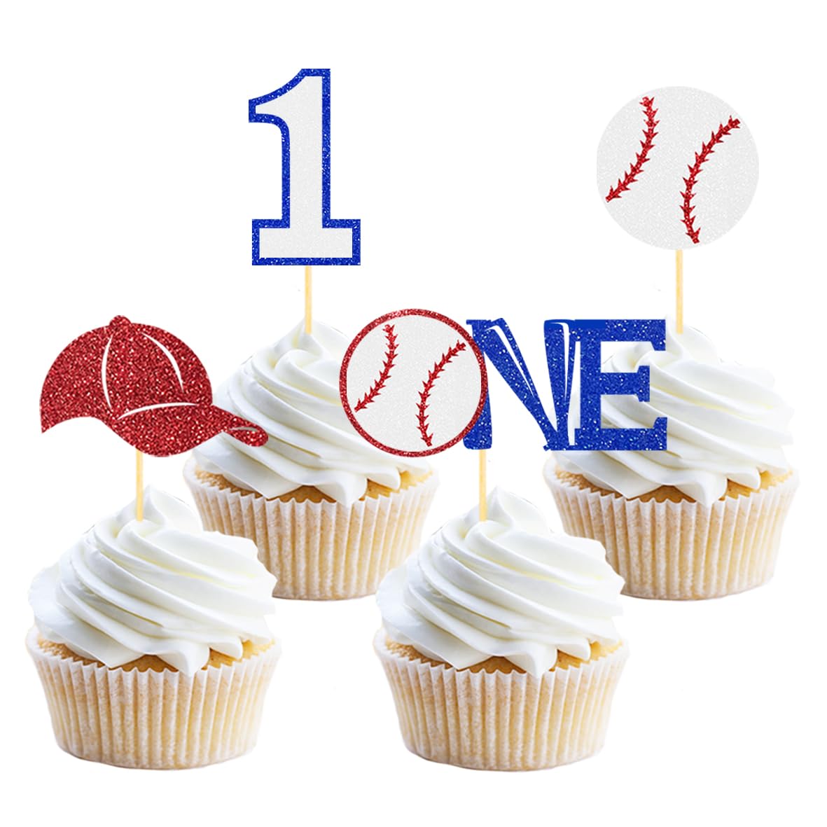 Photo 1 of 24Pcs Baseball 1st Birthday Cupcake Toppers, First Birthday Cake Picks