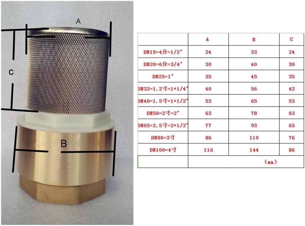 Garden Hose Mesh Strainer,Irrigation Pumphose Mesh 1pcs Brass 304 Stainless Steel Mesh Bottom Valve Suction Valve Pump Vertical Type with Net Check Valve Filter(1 1/4)