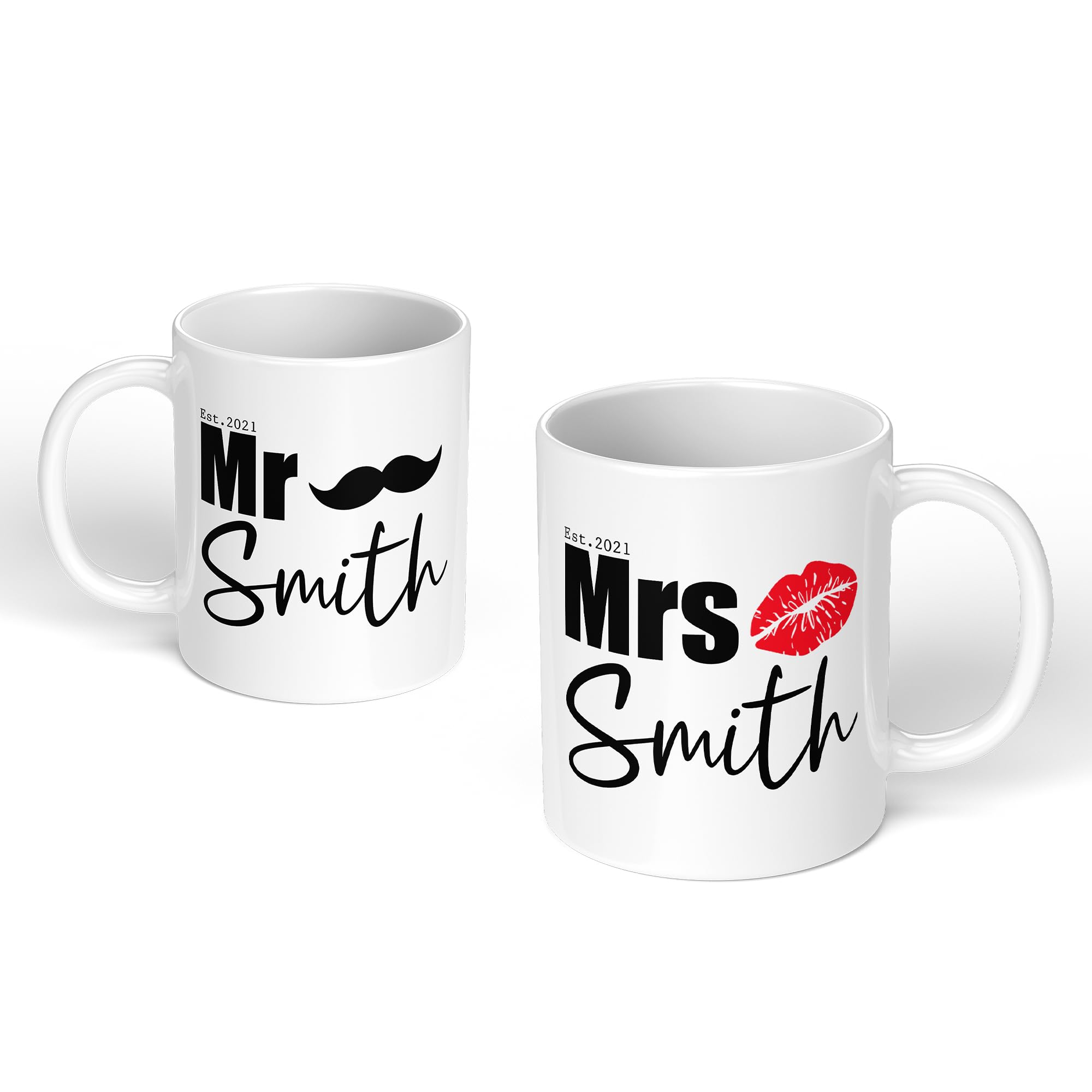 Valentine's Day Anniversary Birthday Mug Personalised Gift Present Funny Humor for Him Husband Boyfriend Her Wife Girlfriend Established Mr Mrs Right Lips (Plain White Mug Set)