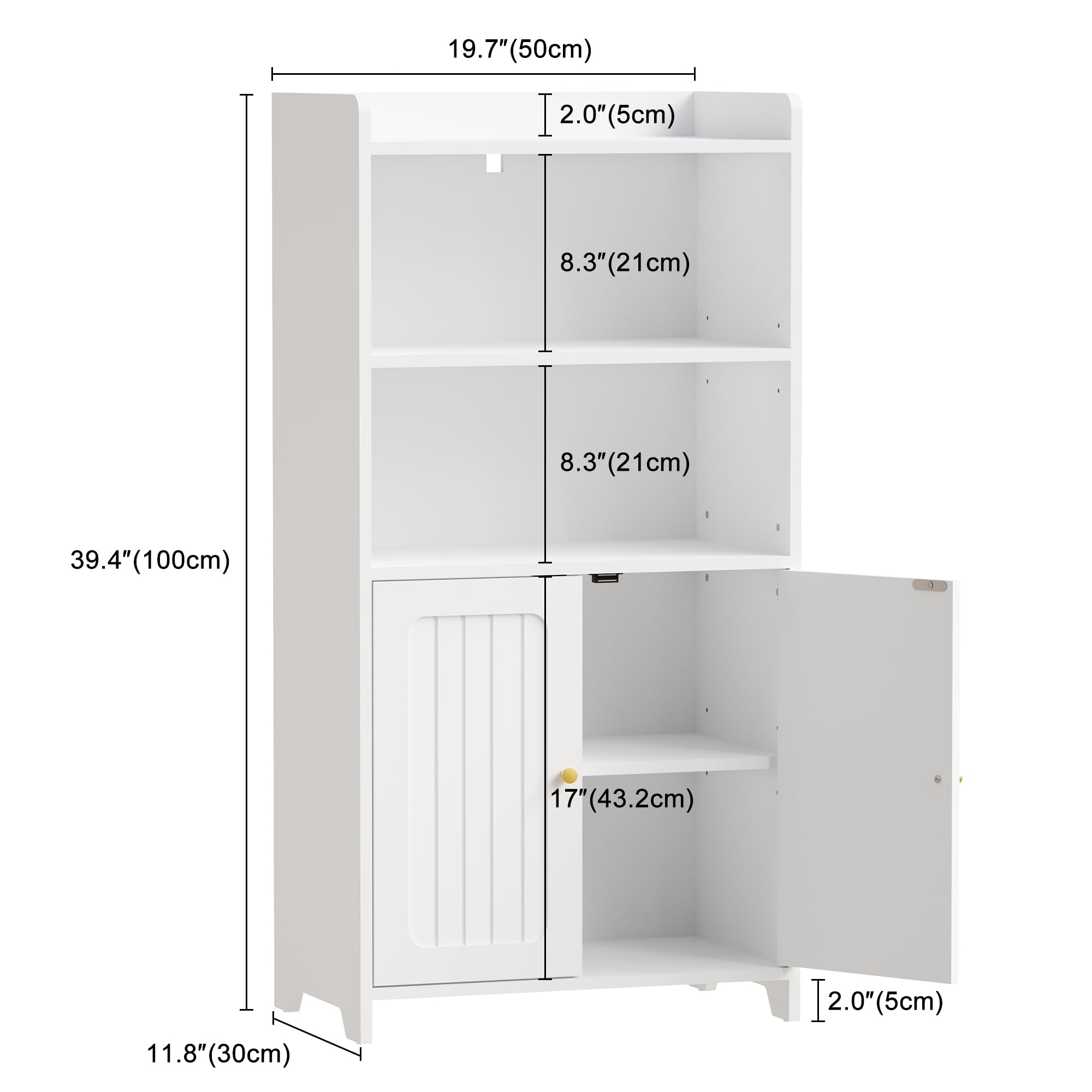 BEWISHOME Mobile da Bagno, Mobile con 2 Porte e Ripiani Regolabili, Mobile Salvaspazio per Bagno, Adatto per Bagno, Soggiorno e Cucina, 30 x 50 x 100 cm, Bianco, EYYG18W