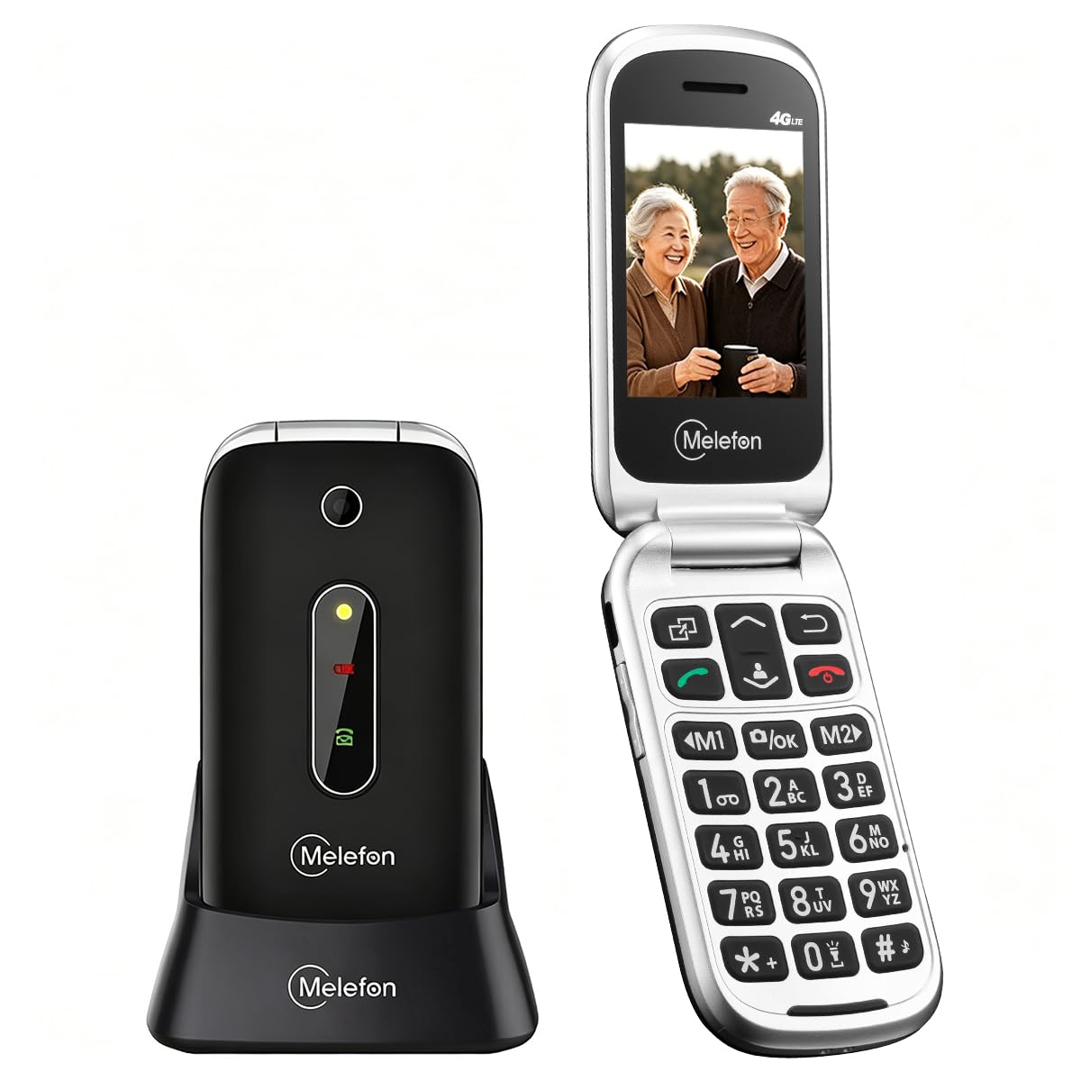 Telefono 4G a Conchiglia per Anziani,Tasti Grandi,Pulsante SOS,Sbloccato | Chiamata Rapida M1/M2, Volume Alto, Schermo a Colori da 2,4", Facile da Usare,Radio FM, Torcia LED, Batteria 1350 mAh