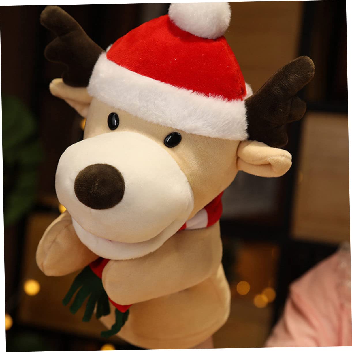 Hohopeti Juguetes de Peluche Marioneta de Mano Adorable Forma de Ciervo Navideño para Padres Hijos Títere de Dedo para Juguete Navideño Títere de Ciervo para Interactivo