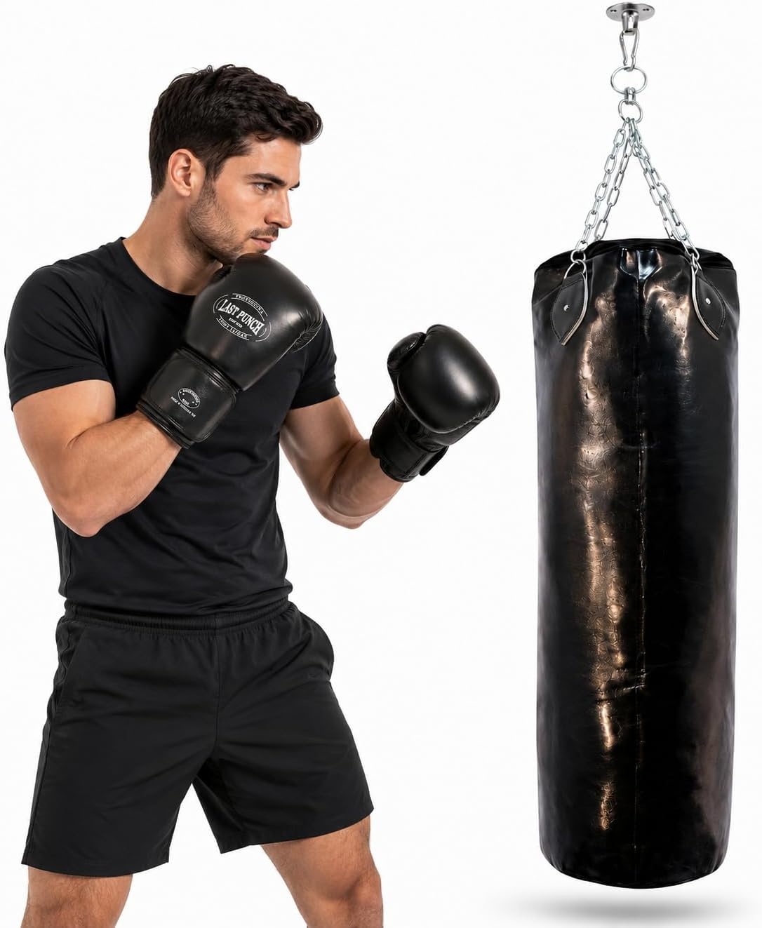 Heavy Duty Pro Boxing Gloves & Pro Huge Punching Bag with Chains New Punching
